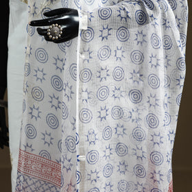 White - Sanganeri Hand Block Print Kota Doria Cotton Dupatta 04