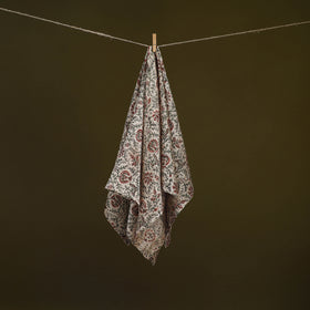 Beige - Kalamkari Hand Block Print Natural Dyed Chanderi Silk Scarf  88