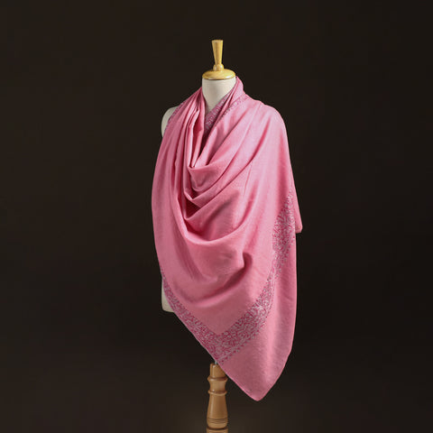 Pink - Kashmiri Sozni Heavy Hand Embroidered Pure Handwoven Merino Wool Shawl 16