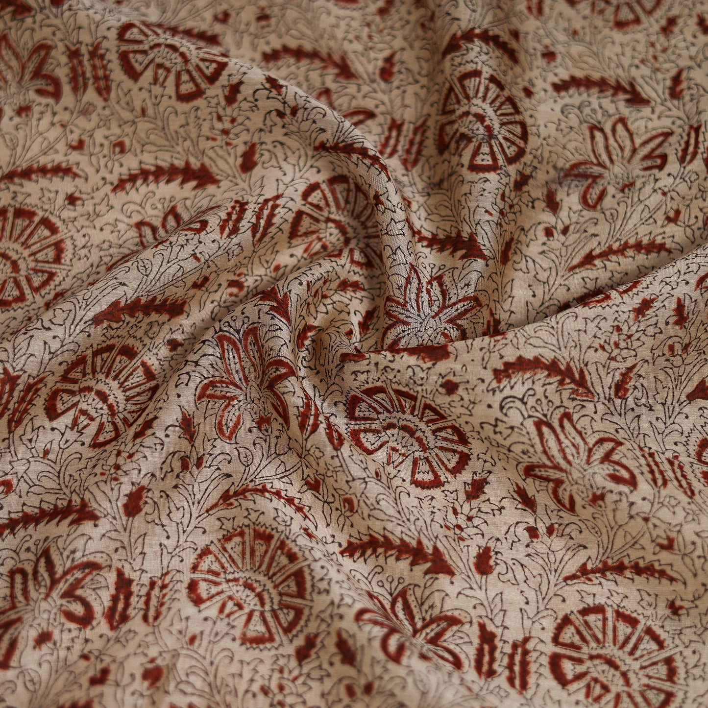 Beige - Kalamkari Hand Block Print Natural Dyed Chanderi Silk Scarf  87