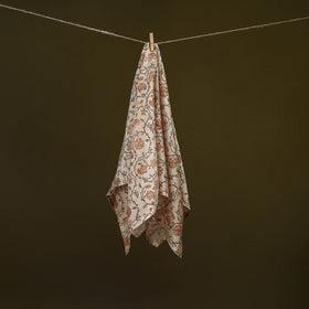 Beige - Kalamkari Hand Block Print Natural Dyed Chanderi Silk Scarf  86