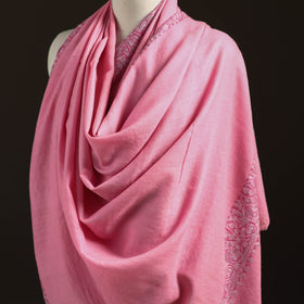 Pink - Kashmiri Sozni Heavy Hand Embroidered Pure Handwoven Merino Wool Shawl 16
