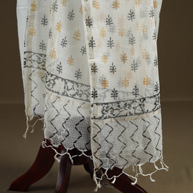 White - Sanganeri Hand Block Print Kota Doria Cotton Dupatta 05