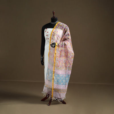 Pink - Sanganeri Hand Block Print Kota Doria Cotton Dupatta 06