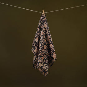 Black - Kalamkari Hand Block Print Natural Dyed Chanderi Silk Scarf  85