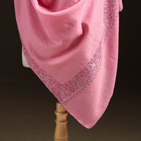 Pink - Kashmiri Sozni Heavy Hand Embroidered Pure Handwoven Merino Wool Shawl 16