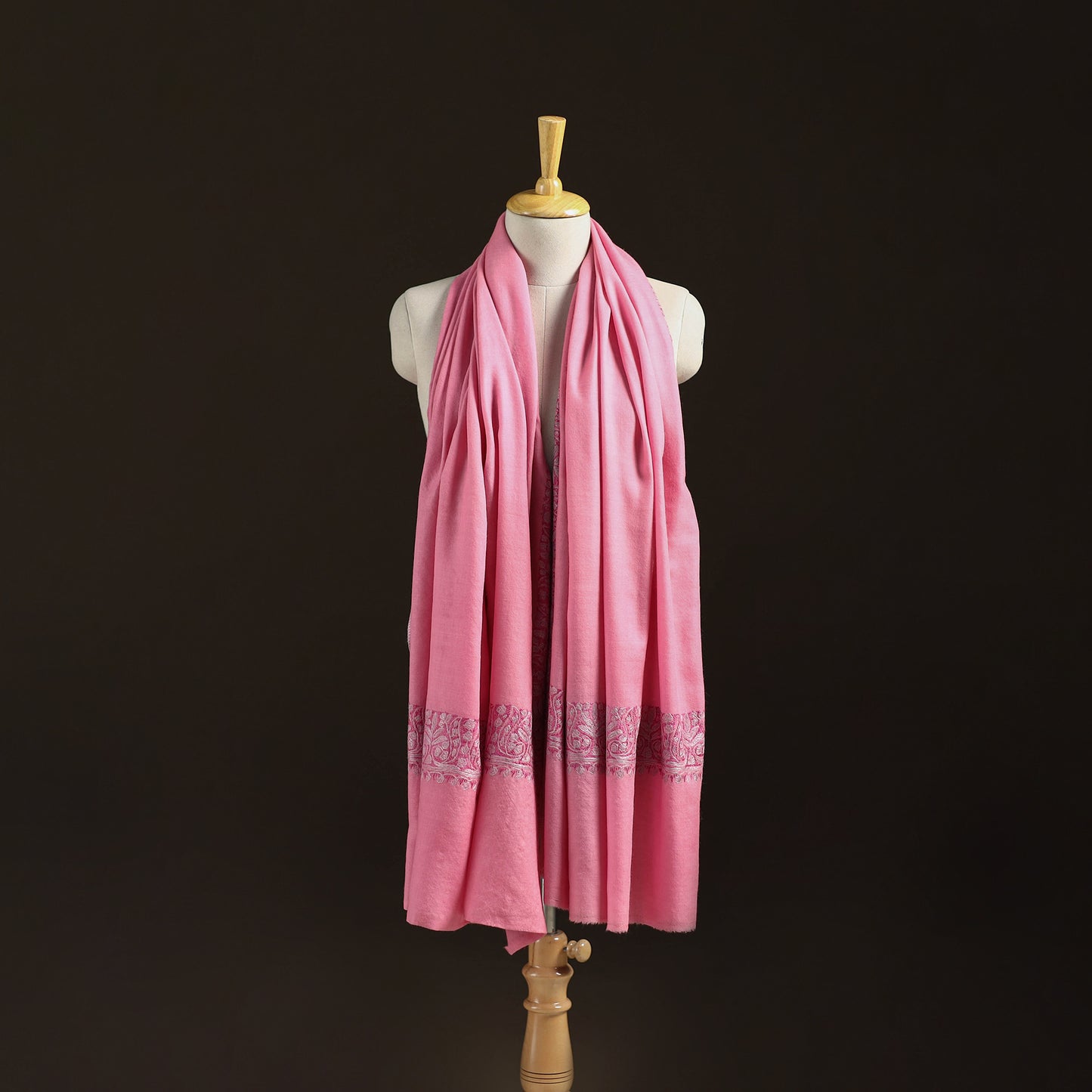 Pink - Kashmiri Sozni Heavy Hand Embroidered Pure Handwoven Merino Wool Shawl 16