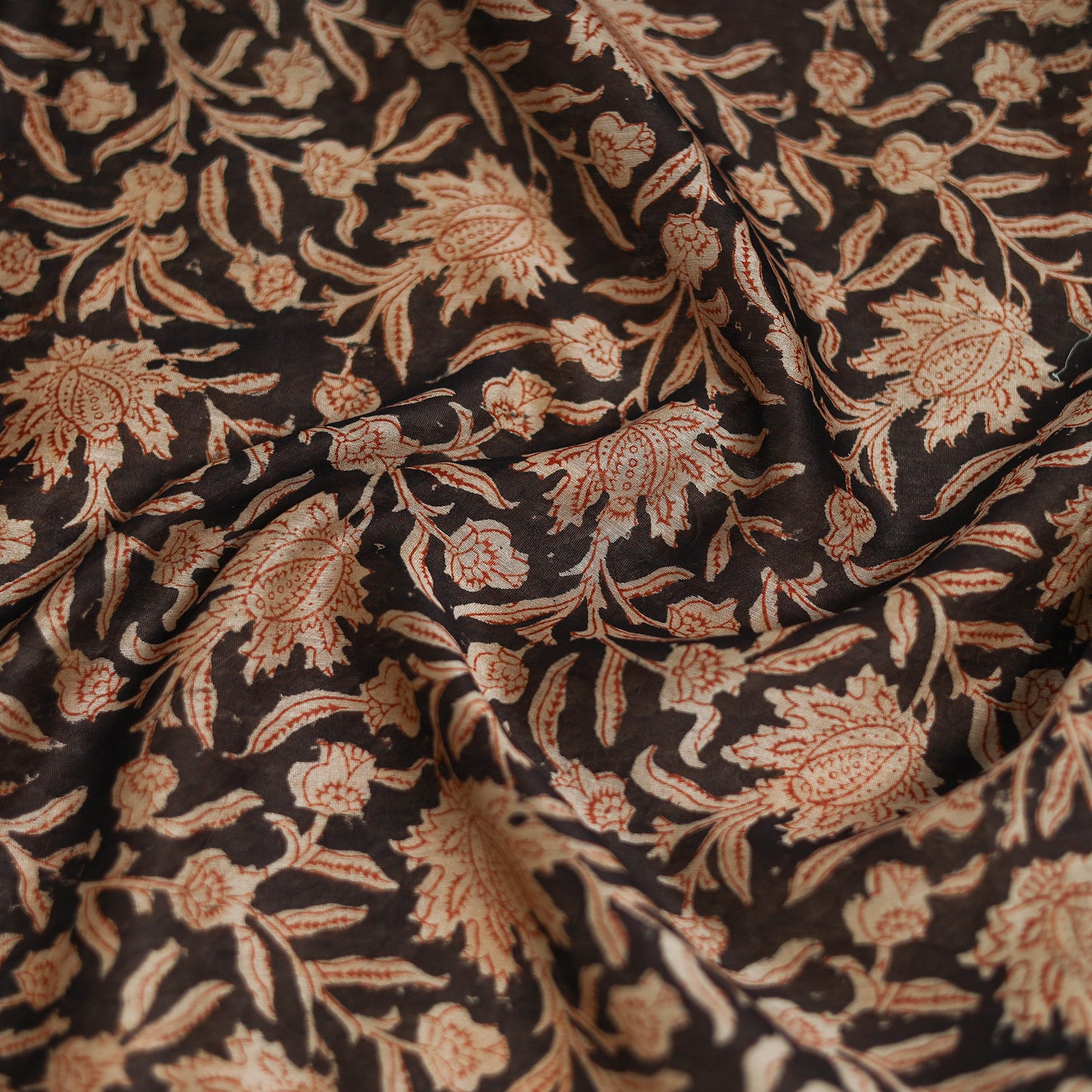 Black - Kalamkari Hand Block Print Natural Dyed Chanderi Silk Scarf  85