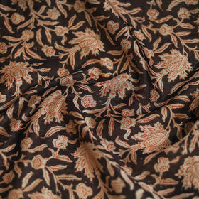 Black - Kalamkari Hand Block Print Natural Dyed Chanderi Silk Scarf  85