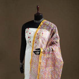 Pink - Sanganeri Hand Block Print Kota Doria Cotton Dupatta 06
