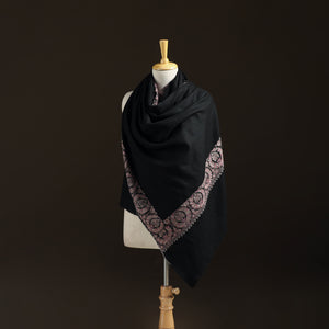 Black - Kashmiri Sozni Heavy Hand Embroidered Pure Handwoven Merino Wool Shawl 17