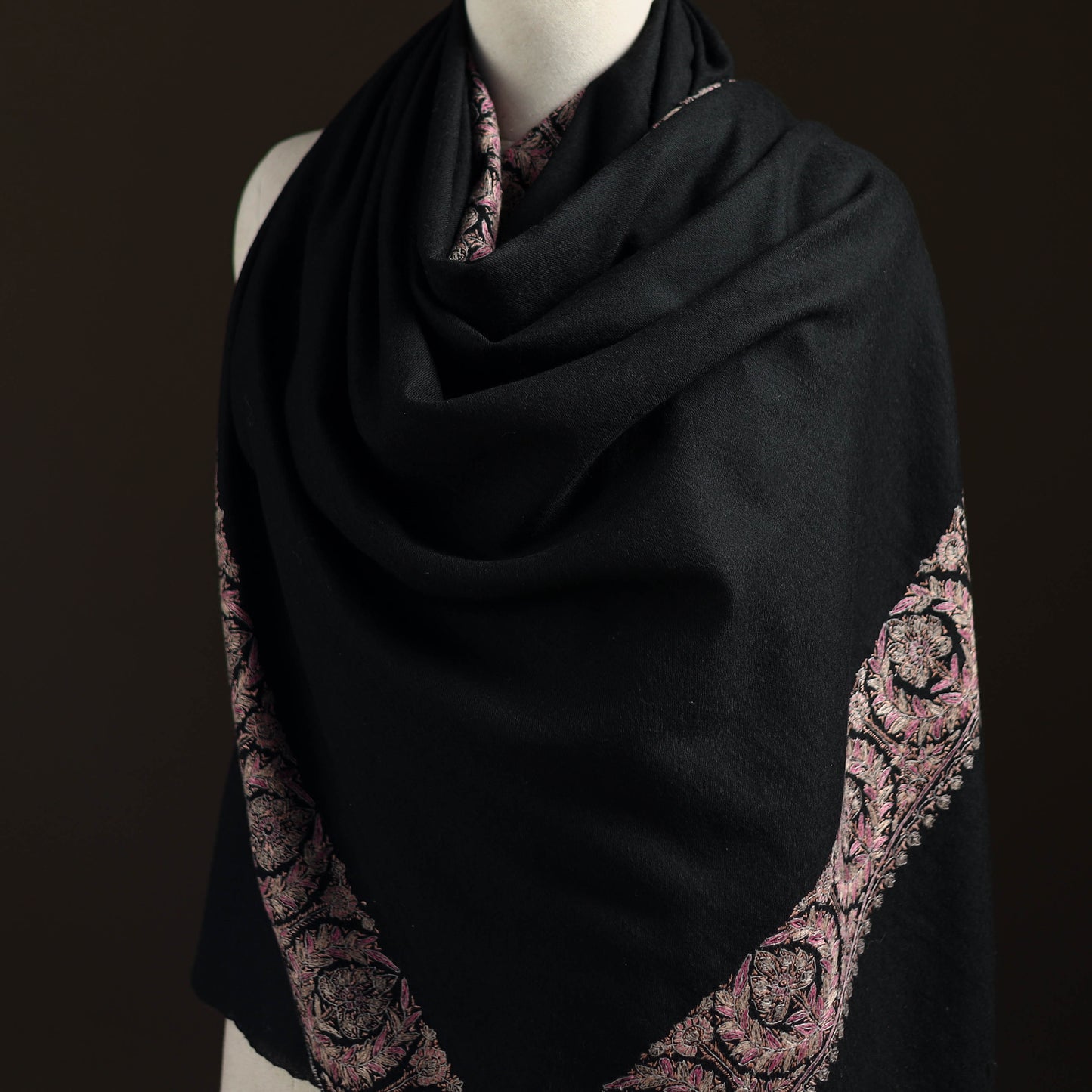 Kashmiri Sozni Heavy Hand Embroidered Pure Handwoven Merino Wool Shawl 17