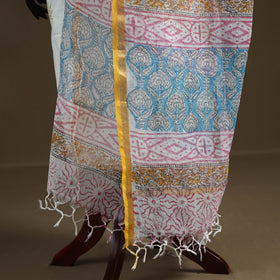 Pink - Sanganeri Hand Block Print Kota Doria Cotton Dupatta 06