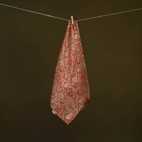 Red - Kalamkari Hand Block Print Natural Dyed Chanderi Silk Scarf  83