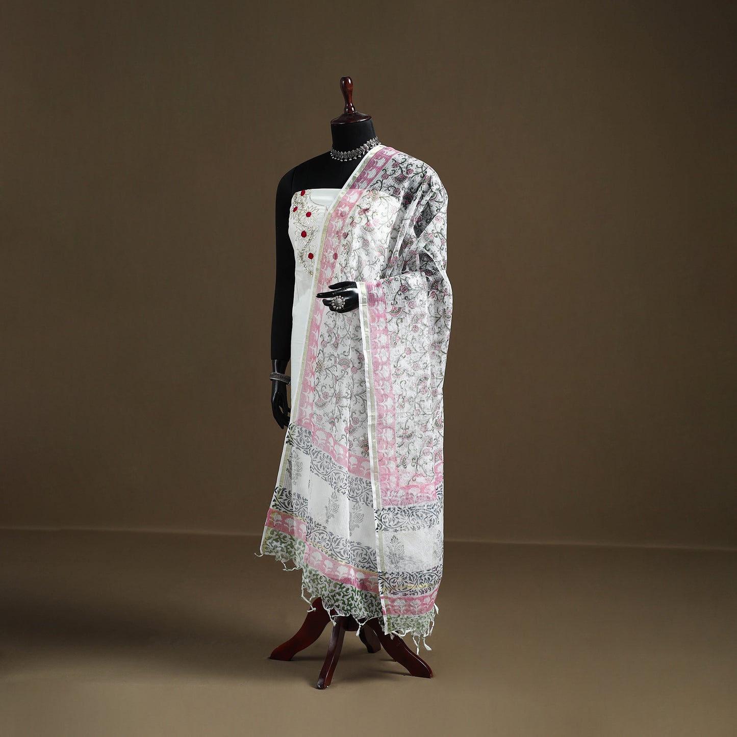Pink - Sanganeri Hand Block Print Kota Doria Cotton Dupatta 07
