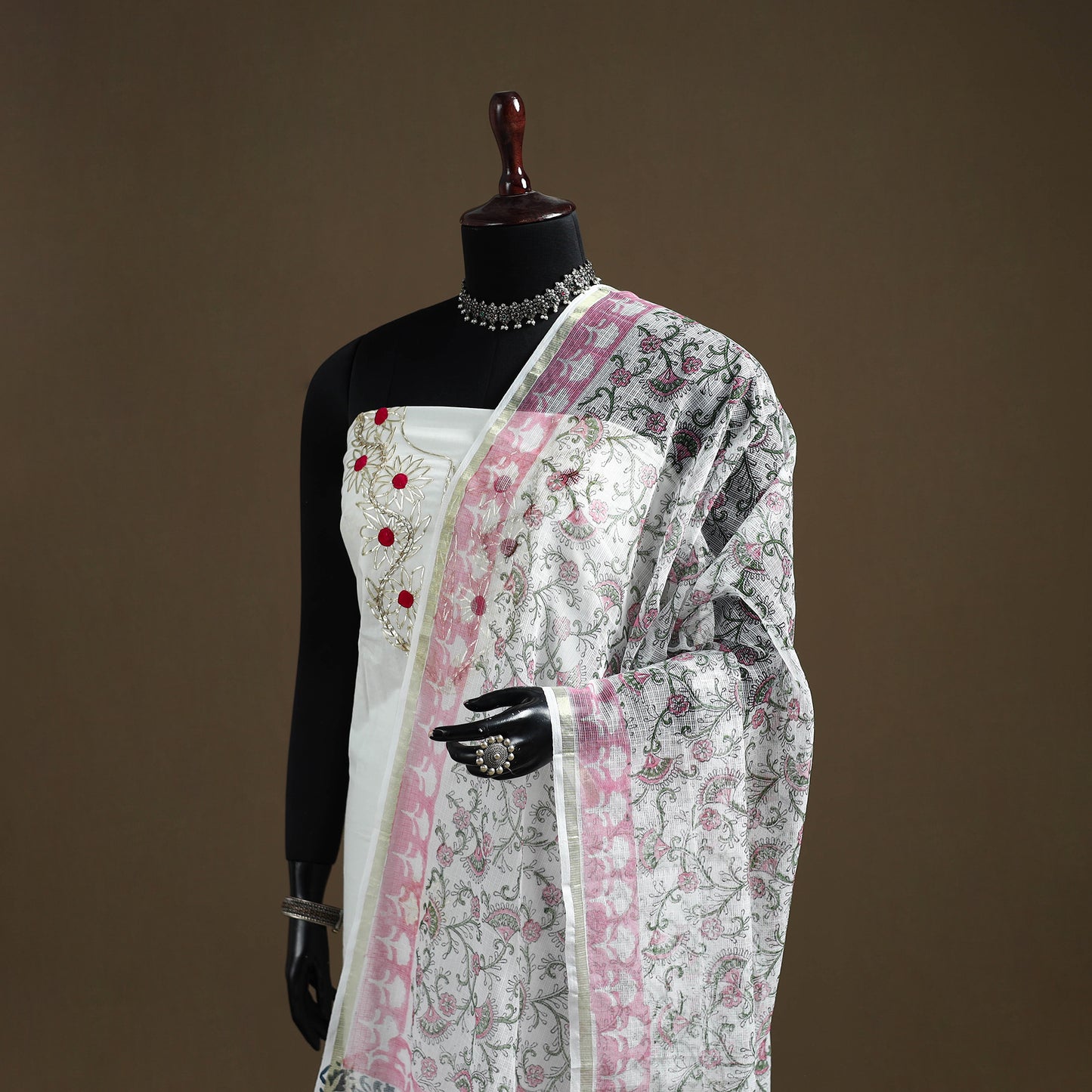 Pink - Sanganeri Hand Block Print Kota Doria Cotton Dupatta 07