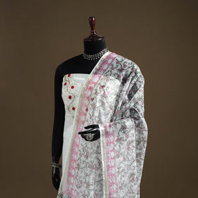Pink - Sanganeri Hand Block Print Kota Doria Cotton Dupatta 07