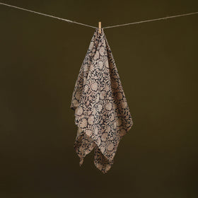 Black - Kalamkari Hand Block Print Natural Dyed Chanderi Silk Scarf  82