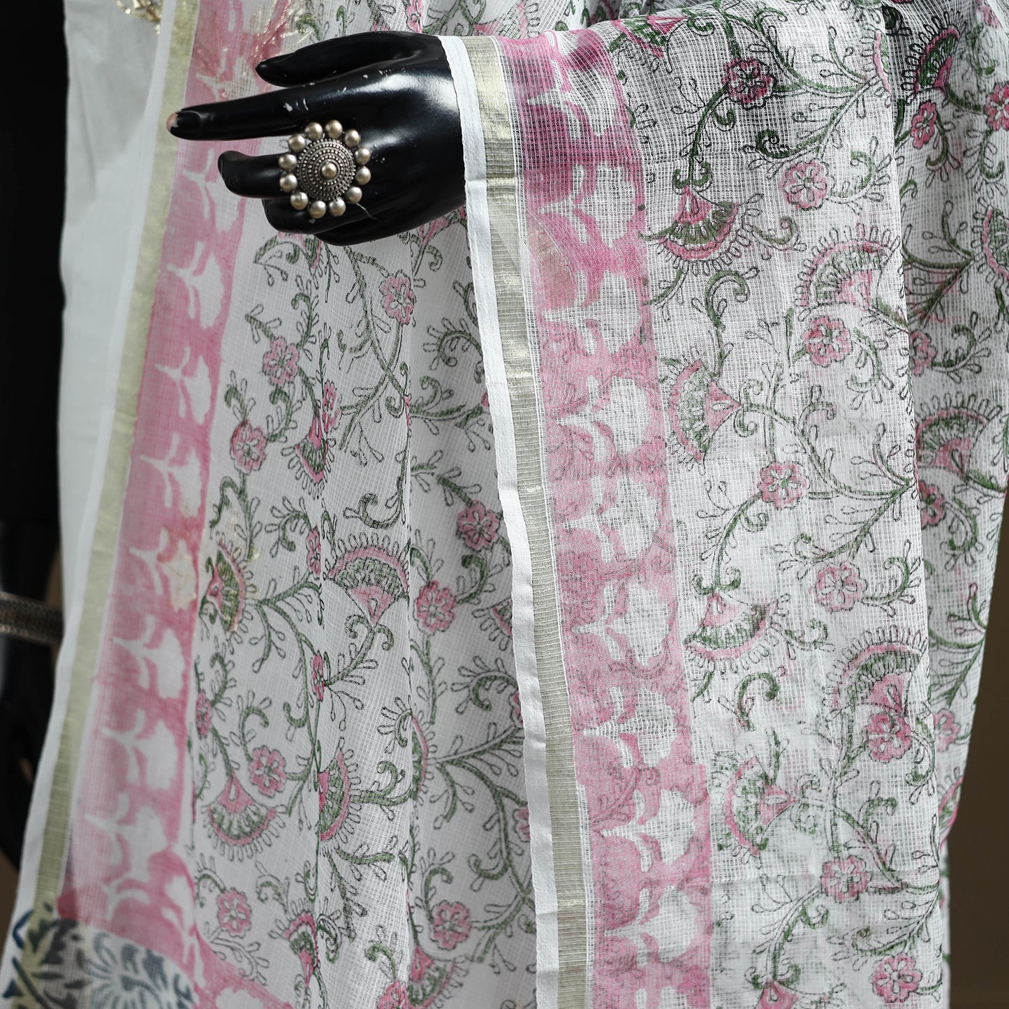 Pink - Sanganeri Hand Block Print Kota Doria Cotton Dupatta 07