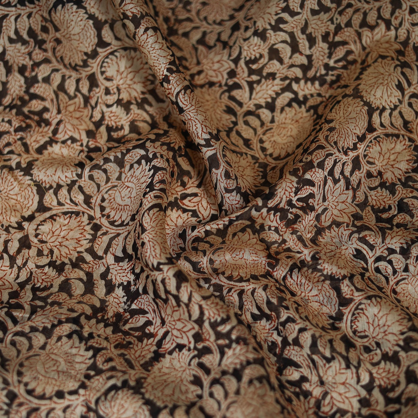 Black - Kalamkari Hand Block Print Natural Dyed Chanderi Silk Scarf  82