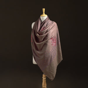 Brown - Kashmiri Sozni Heavy Hand Embroidered Pure Handwoven Merino Wool Shawl 18