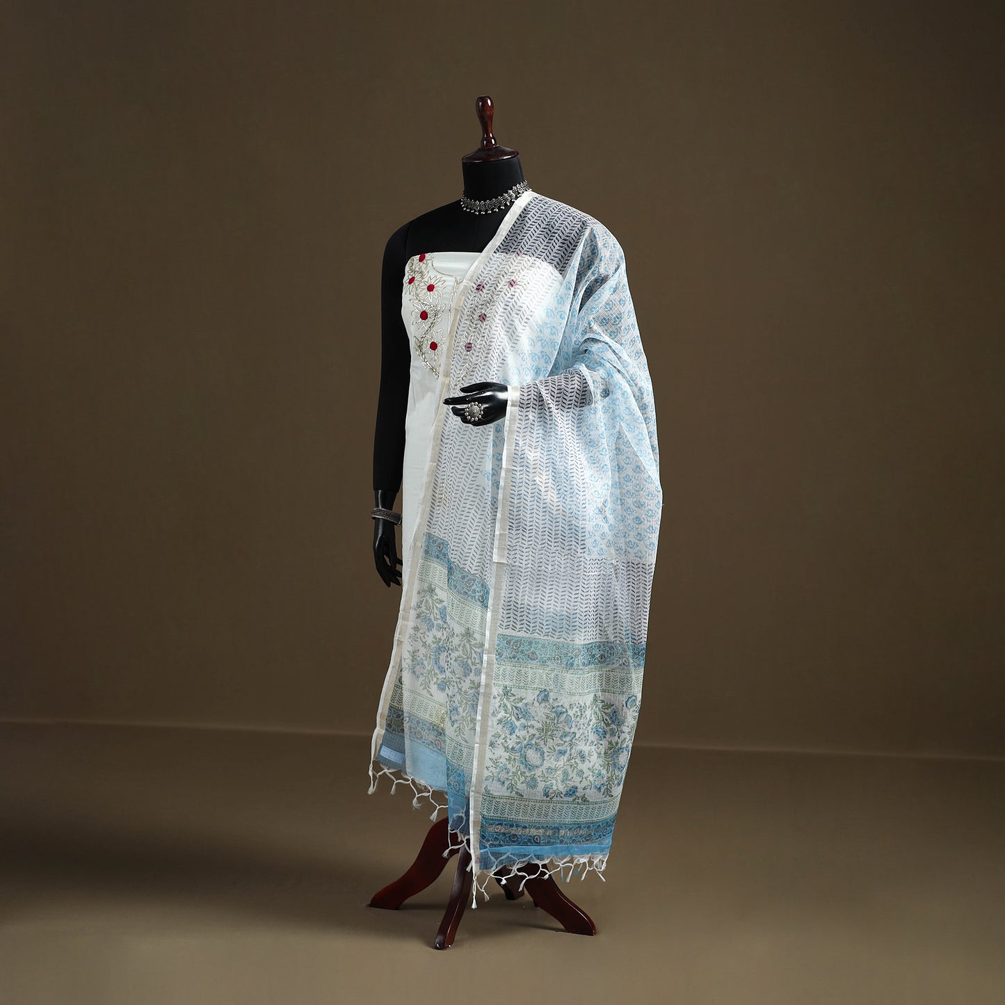 Blue - Sanganeri Hand Block Print Kota Doria Cotton Dupatta 08