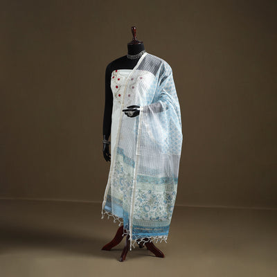 Blue - Sanganeri Hand Block Print Kota Doria Cotton Dupatta 08