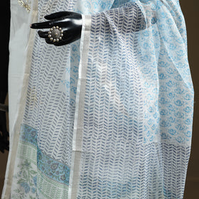 Blue - Sanganeri Hand Block Print Kota Doria Cotton Dupatta 08