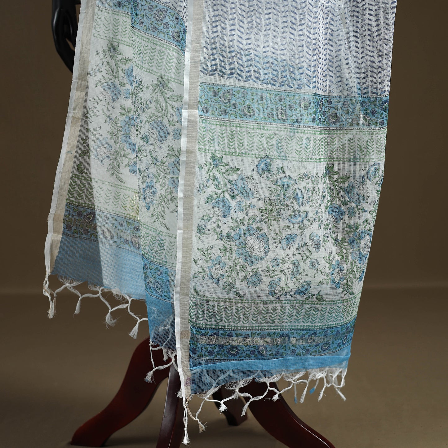 Blue - Sanganeri Hand Block Print Kota Doria Cotton Dupatta 08