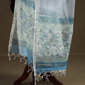Blue - Sanganeri Hand Block Print Kota Doria Cotton Dupatta 08
