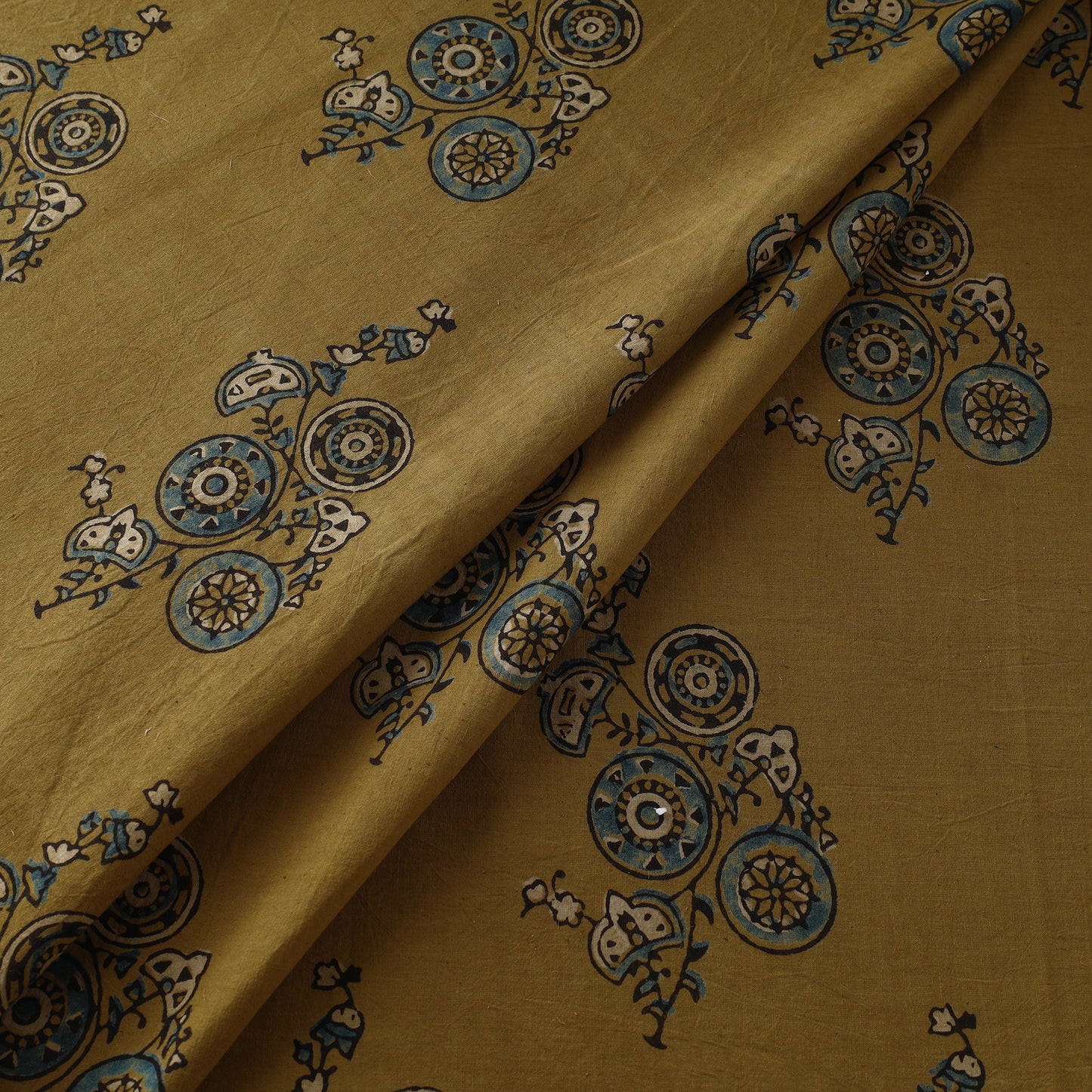 Yellow - Pure Cotton Ajrakh Print Fabric 01