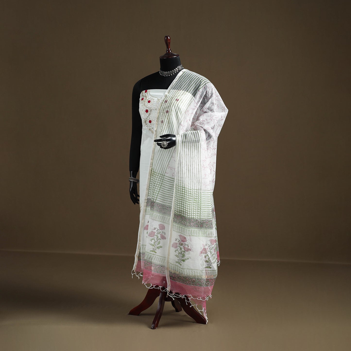 Pink - Sanganeri Hand Block Print Kota Doria Cotton Dupatta 09