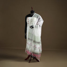 Pink - Sanganeri Hand Block Print Kota Doria Cotton Dupatta 09
