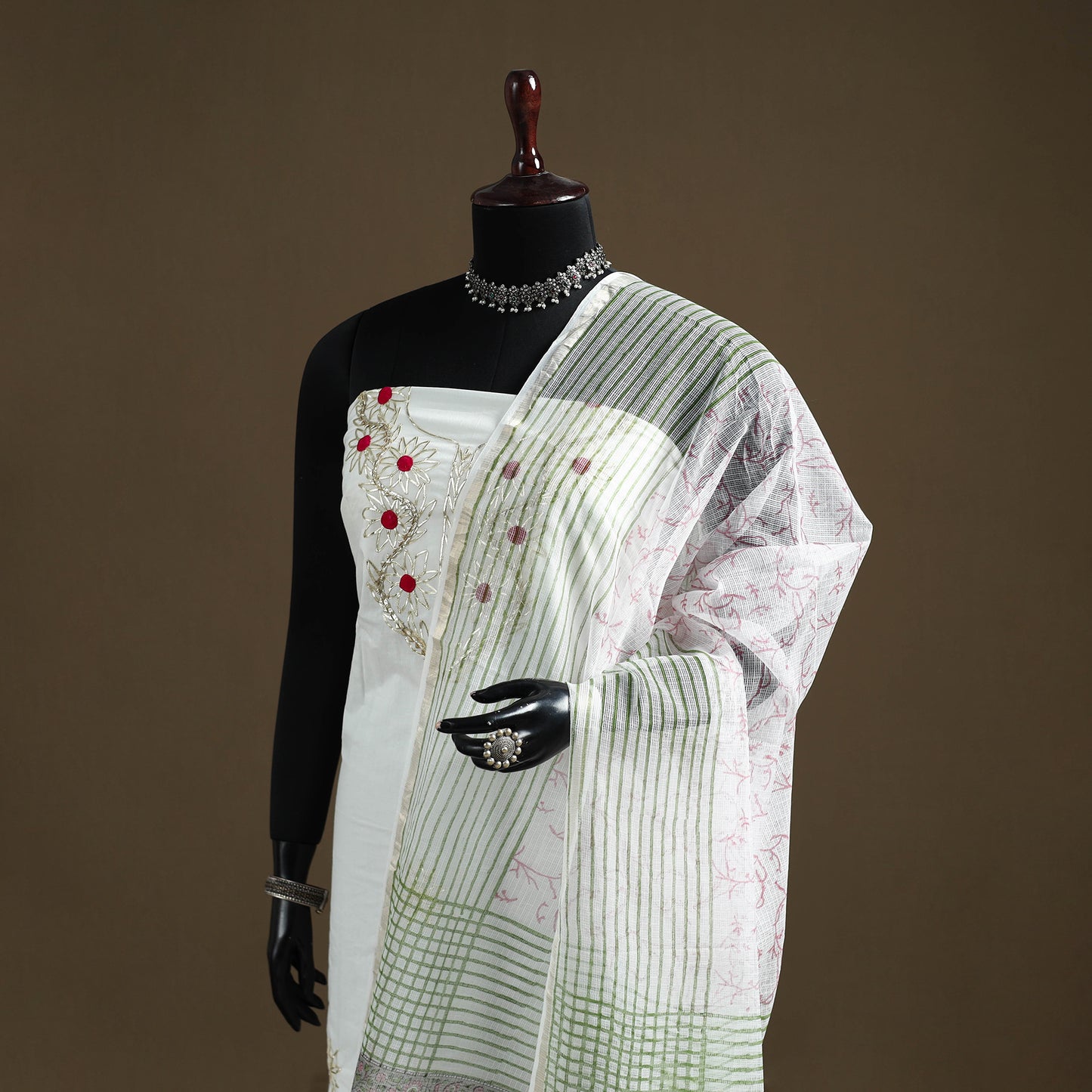 Pink - Sanganeri Hand Block Print Kota Doria Cotton Dupatta 09