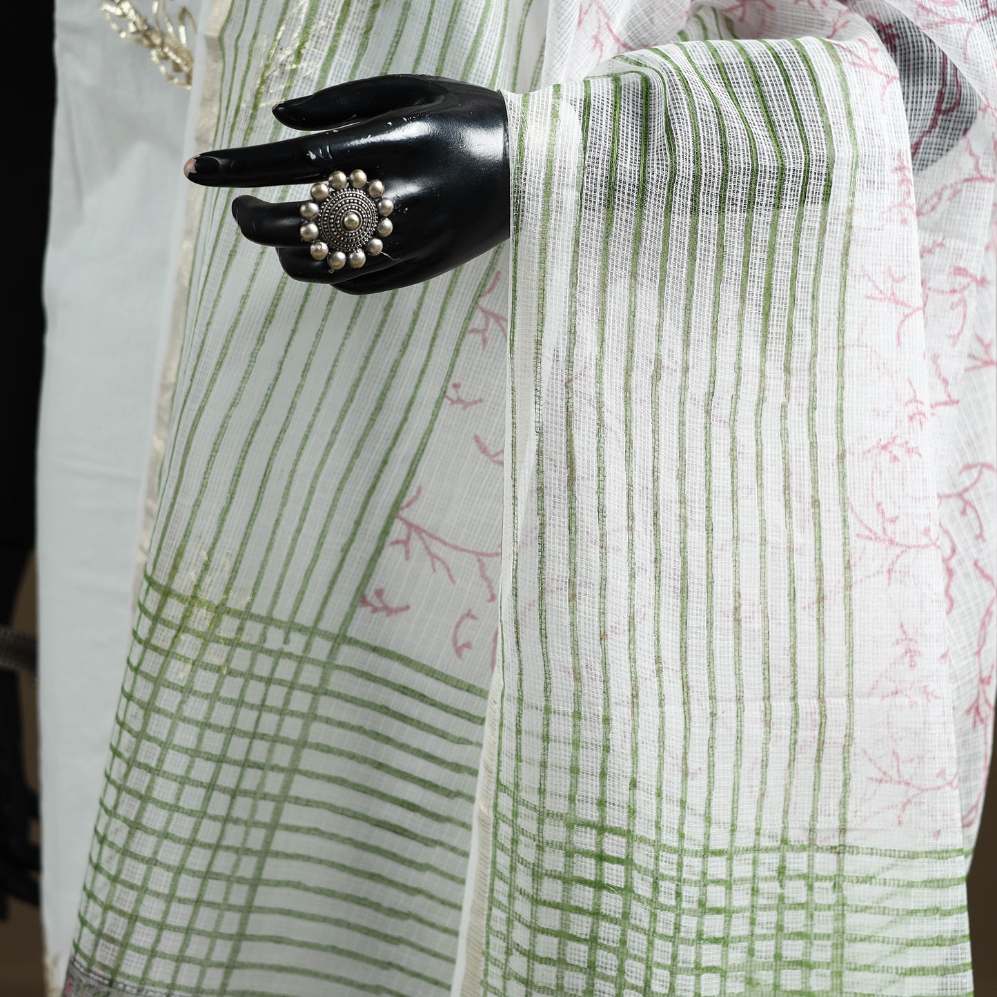 Pink - Sanganeri Hand Block Print Kota Doria Cotton Dupatta 09