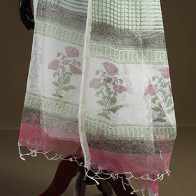 Pink - Sanganeri Hand Block Print Kota Doria Cotton Dupatta 09
