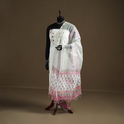 Pink - Sanganeri Hand Block Print Kota Doria Cotton Dupatta 10
