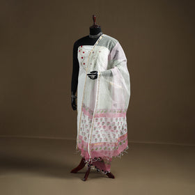 Pink - Sanganeri Hand Block Print Kota Doria Cotton Dupatta 10