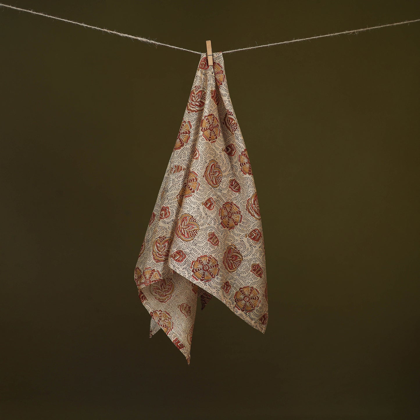 Beige - Kalamkari Hand Block Print Natural Dyed Chanderi Silk Scarf  76