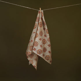 Beige - Kalamkari Hand Block Print Natural Dyed Chanderi Silk Scarf  76