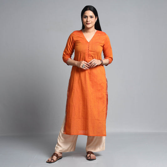 Orange Yellow - Dharwad Cotton Straight Kurta