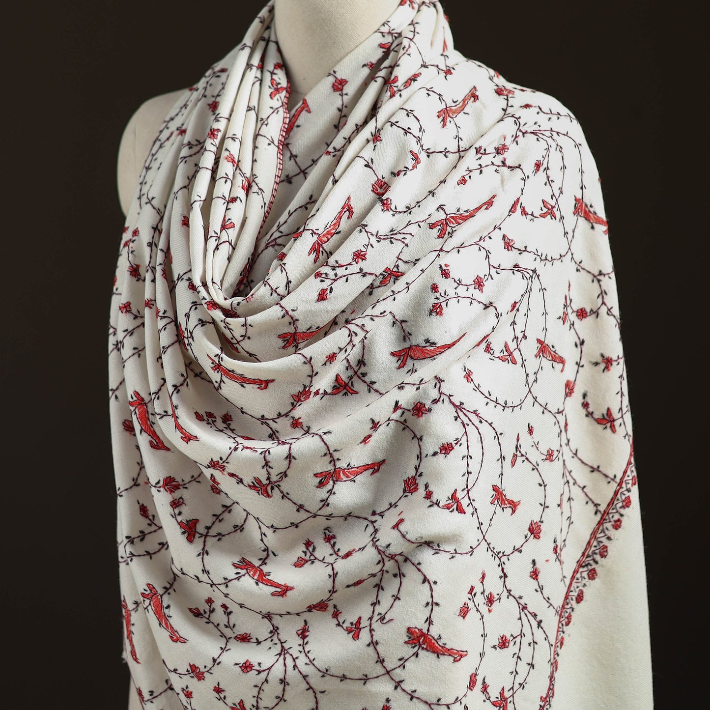 Kashmiri Sozni Heavy Hand Embroidered Pure Handwoven Merino Wool Shawl 19