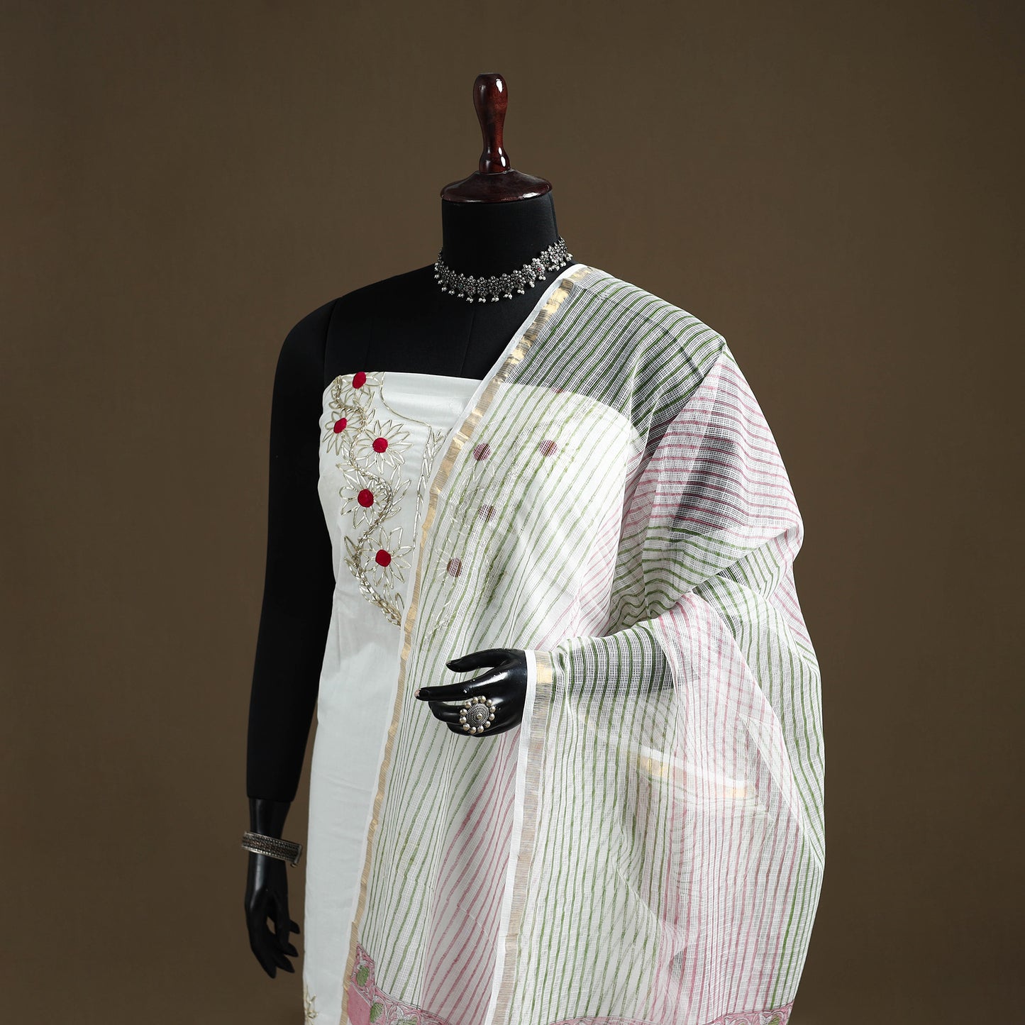 Pink - Sanganeri Hand Block Print Kota Doria Cotton Dupatta 10