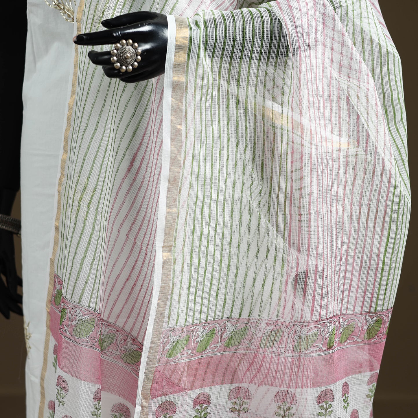 Pink - Sanganeri Hand Block Print Kota Doria Cotton Dupatta 10