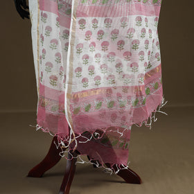 Pink - Sanganeri Hand Block Print Kota Doria Cotton Dupatta 10