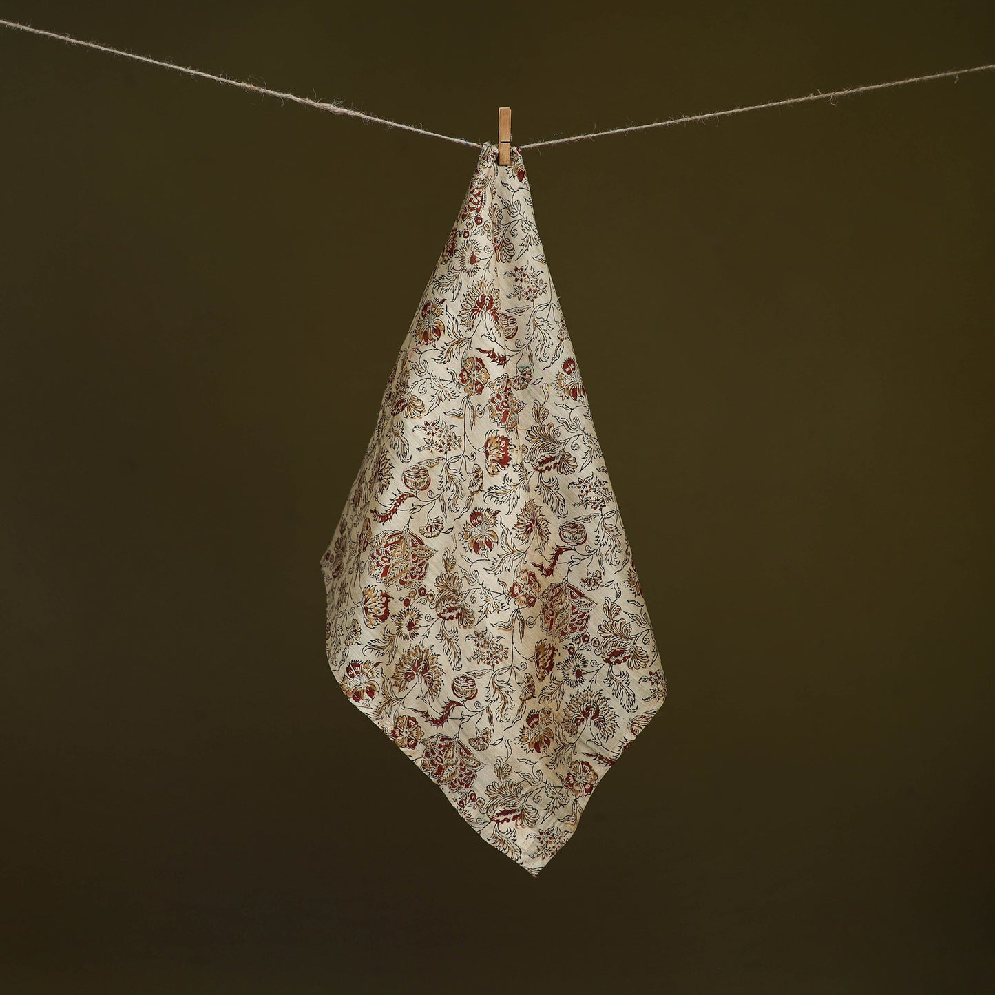 Beige - Kalamkari Hand Block Print Natural Dyed Chanderi Silk Scarf  75