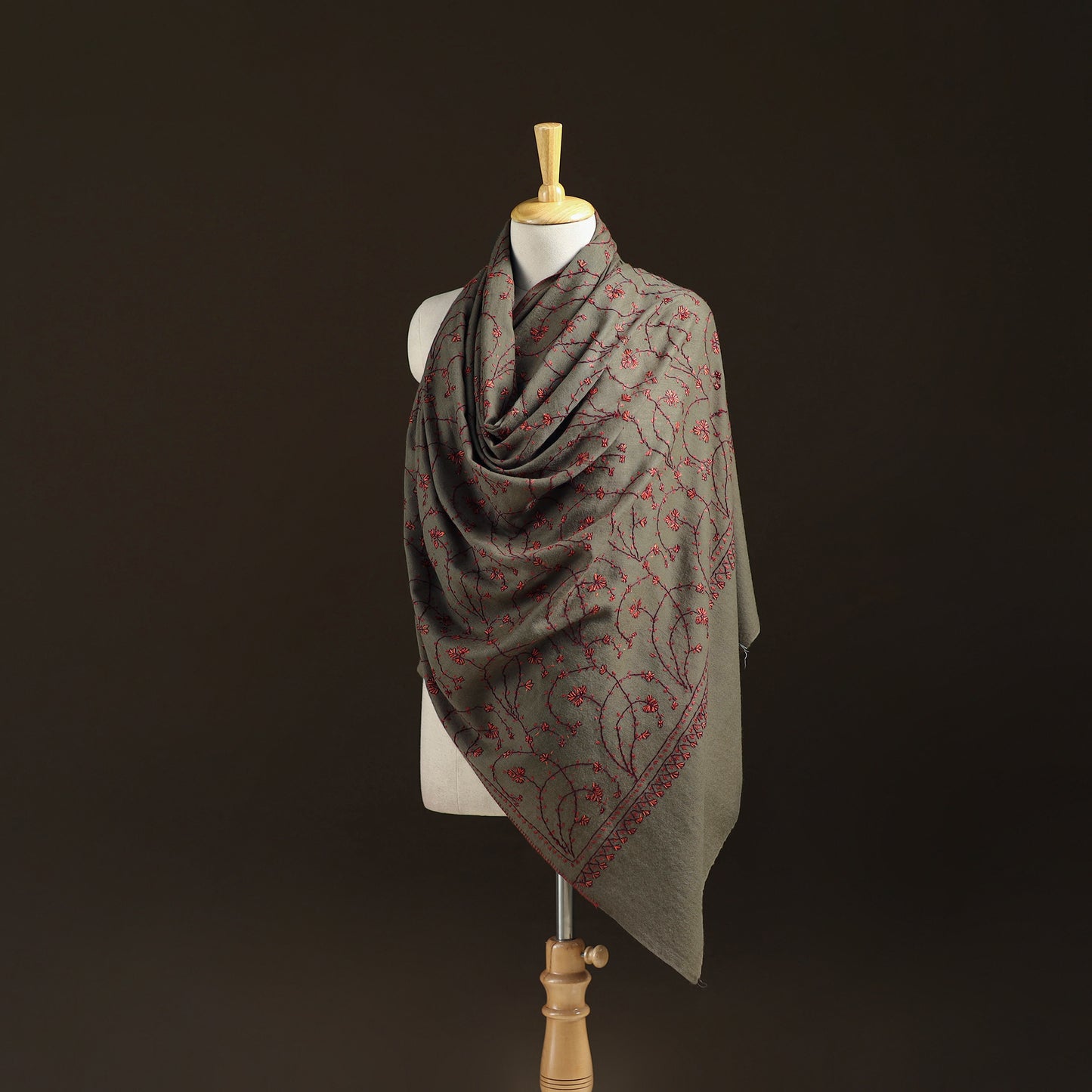 Kashmiri Sozni Heavy Hand Embroidered Pure Handwoven Merino Wool Shawl 20
