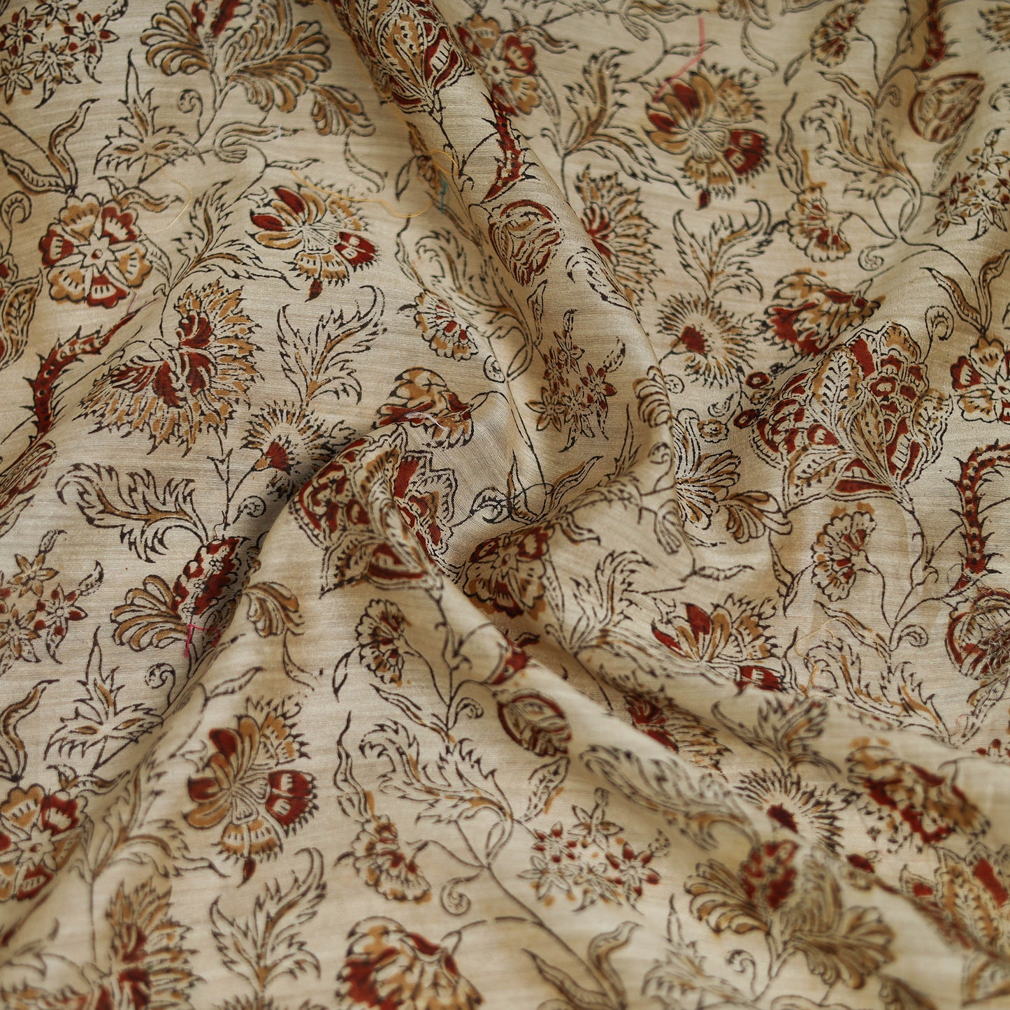 Beige - Kalamkari Hand Block Print Natural Dyed Chanderi Silk Scarf  75