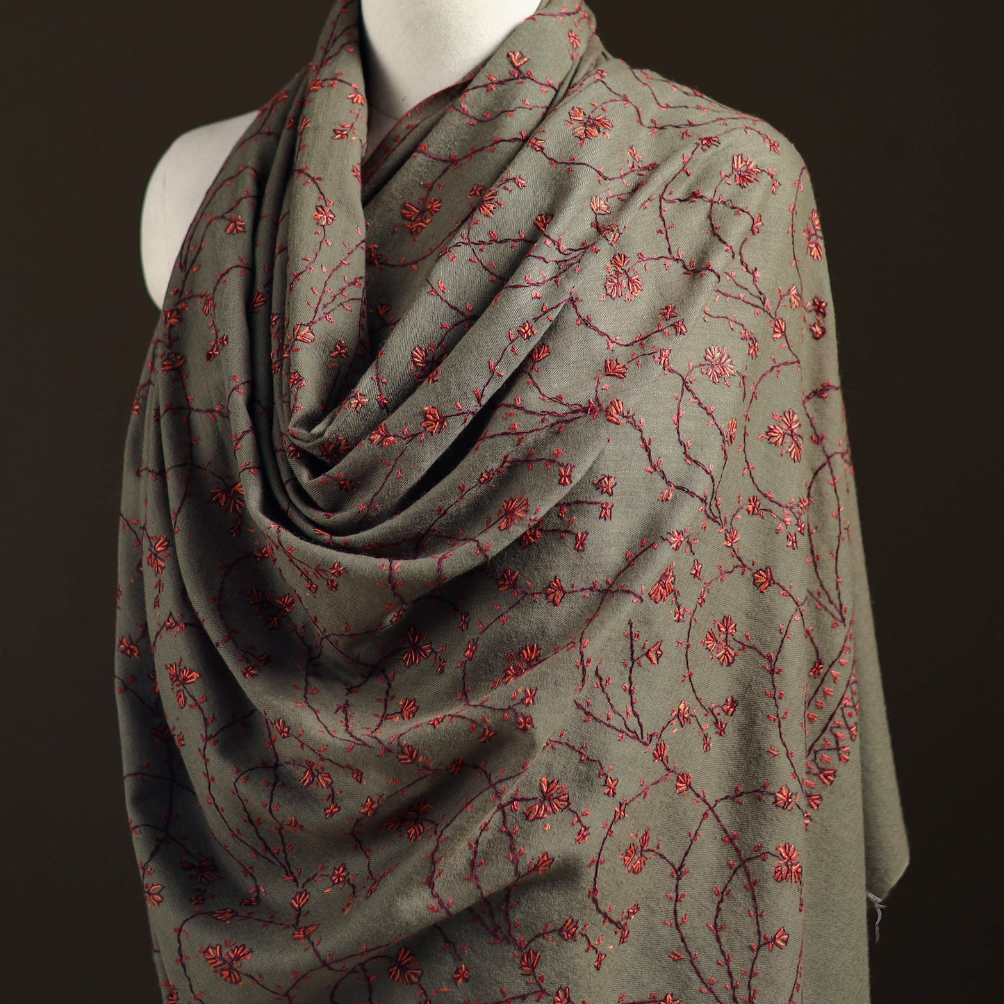 Kashmiri Sozni Heavy Hand Embroidered Pure Handwoven Merino Wool Shawl 20