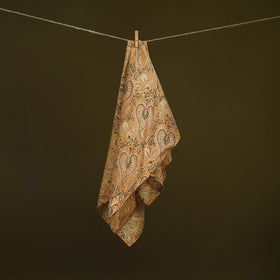Yellow - Kalamkari Hand Block Print Natural Dyed Chanderi Silk Scarf  74